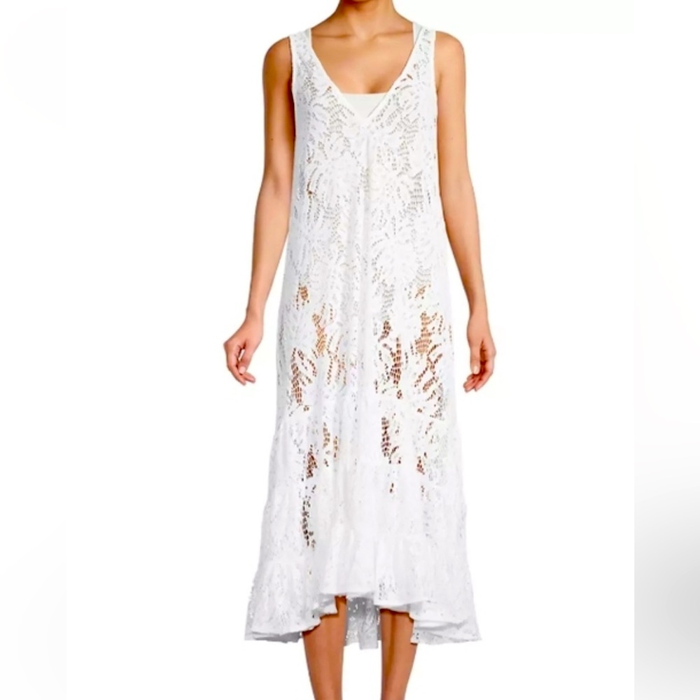 Finnley Cover-Up, a V-neck midi design in airy knit lace.